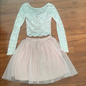 Juniors' Glitter Lace 2-Pc. Fit & Flare Dress